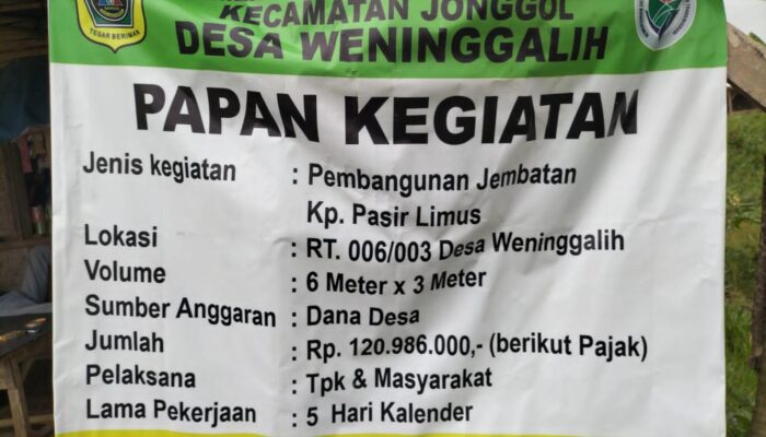 Pemdes Weninggalih Bangun Jembatan Penghubung di Kp Pasir Limus
