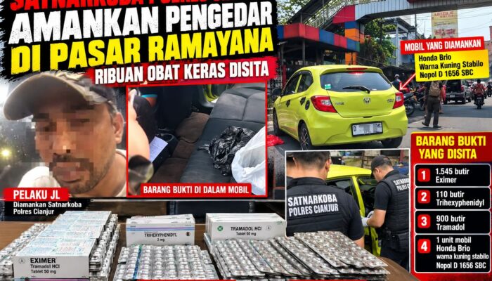 Satnarkoba Polres Cianjur Amankan Terduga Pengedar di Pasar Ramayana, 2.555 Butir Obat Keras Disita